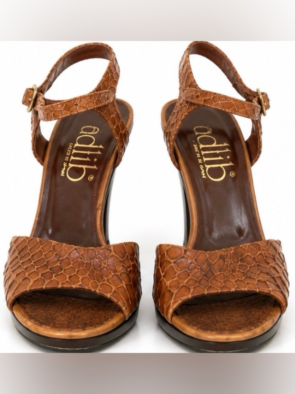 [Adlib] Vintage Brown Snakeskin Leather Ankle Strap Heels Pumps Spain Sz 7.5B